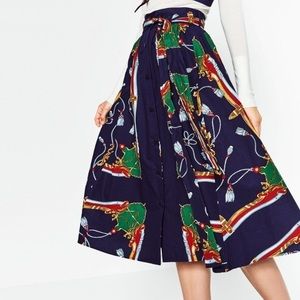 Zara printed nautical midi skirt